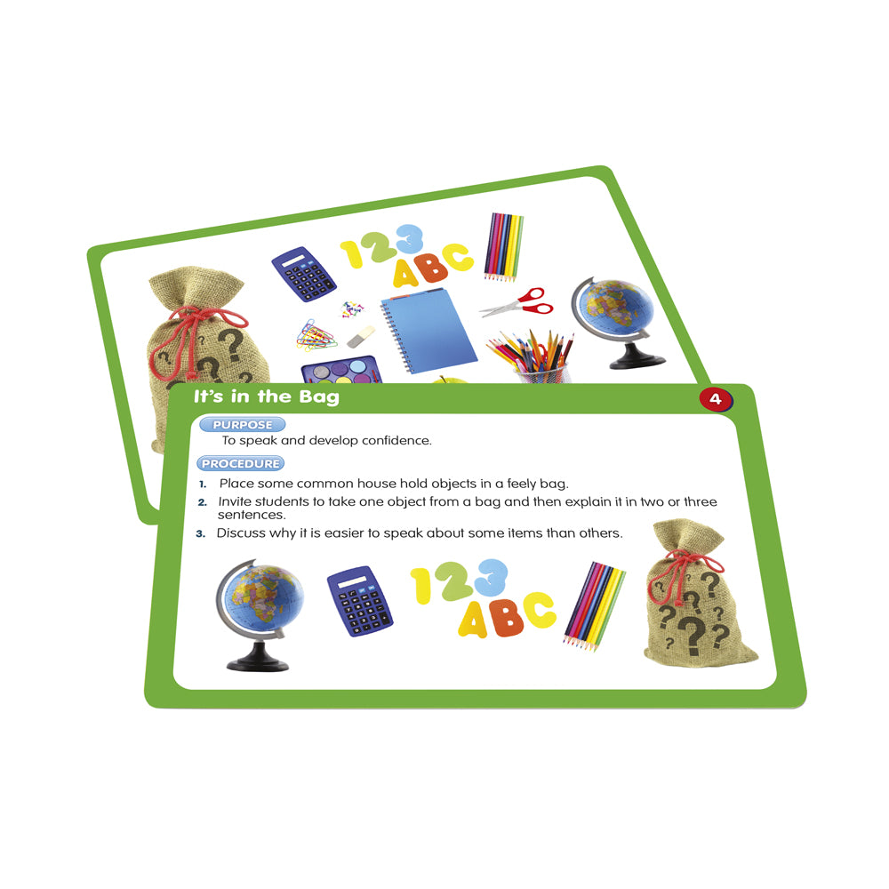 Junior Learning JL350 50 Speaking Activities cards front and back close up