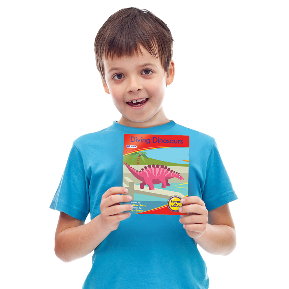 Boy holding Junior Learning JL965 Letters and Sounds Phase 6 Set 1 Fiction - 6 Pack