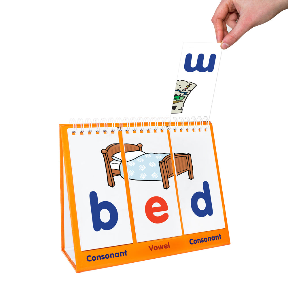 hand changing page of Junior Learning JL467 CVC Flips