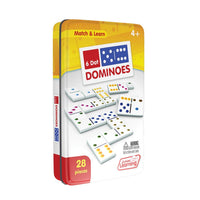 Junior Learning JL484 6 Dot Dominoes right facing tin packaging