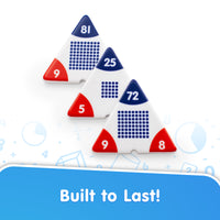 Triangular dice with numbers on a white background with 'Built to Last!' text.
