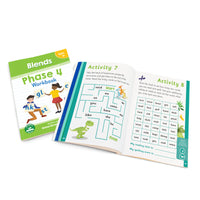 Junior Learning BB121 Phase 4 Blends Workbook cover and spread
