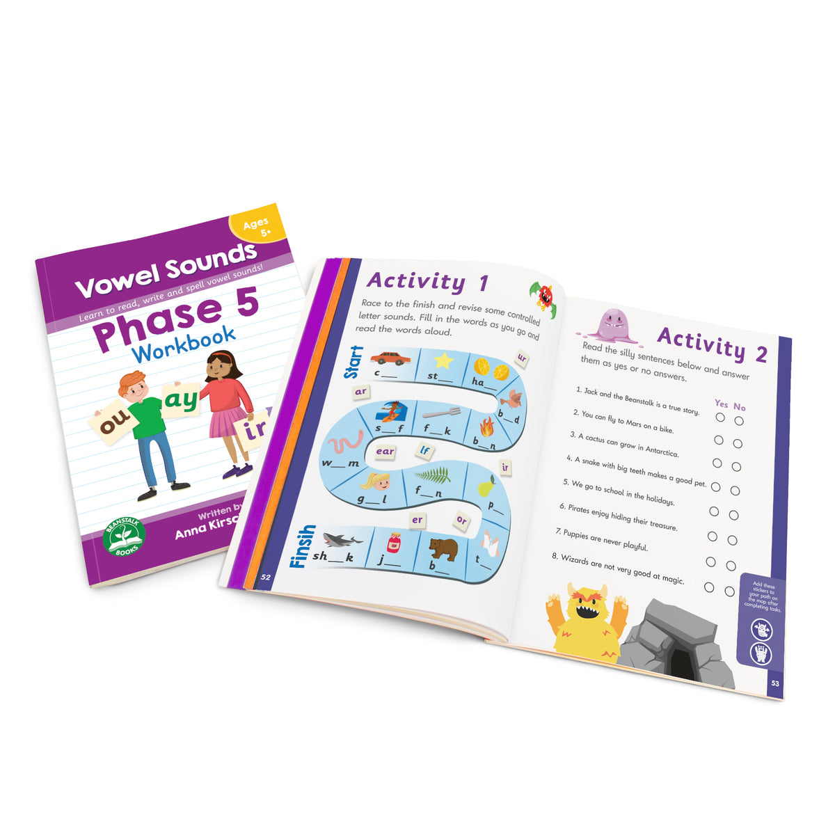 Junior Learning BB122 Phase 5 Vowel Sounds Workbook cover and spread