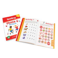 Junior Learning BB123 Phase 6 Spelling Workbook cover and spread