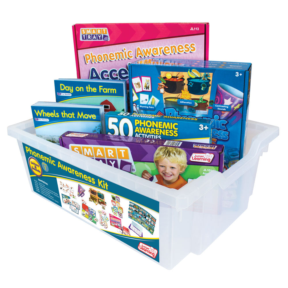 Junior Learning JL271 Letters and Sounds Phase 1 Phonemic Awareness packaging and content angled right
