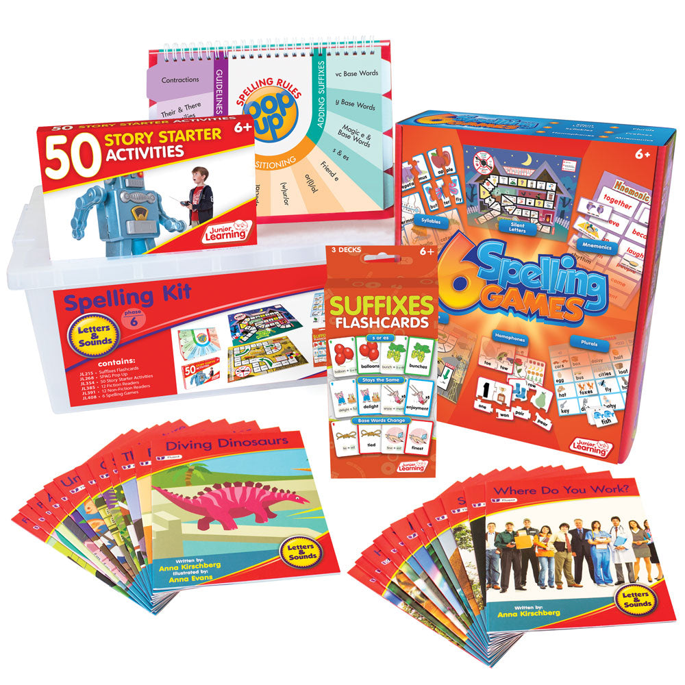 Junior Learning JL276 Letters and Sounds Phase 6 - Spelling Kit all products and packaging