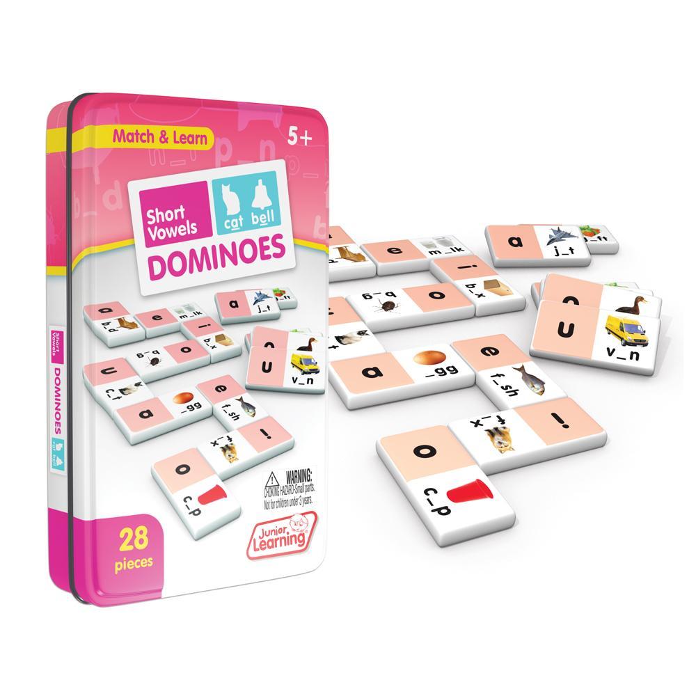 Junior Learning JL493 Short Vowel Dominoes tin and pieces