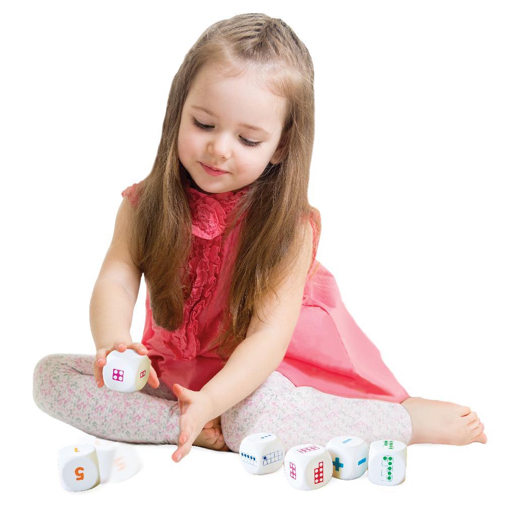 girl playing with Junior Learning JL536 Number Dice