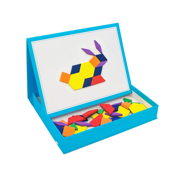 Junior Learning JL613 Rainbow Pattern Blocks write and wipe board and pieces angled right